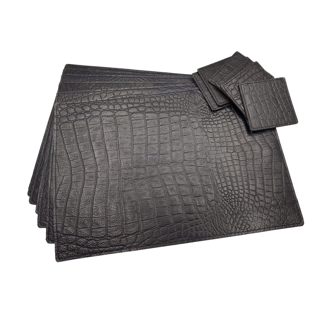 Biocca Boutique Genuine Leather Placemats & Coasters 6pack Crocodile