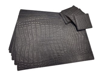 Boutique Biocca - Sets de table et sous-verres en cuir véritable (paquet de 6) Motif crocodile - 12 x 17 po