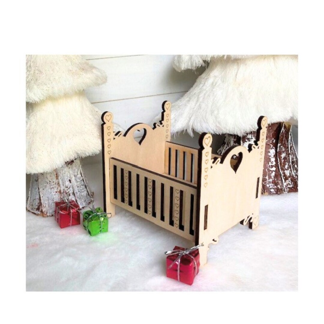 Elf Baby Doll Crib, Elf Baby Bed, Elf Prop, Elf Accessory, Miniature Doll Bed, Wood Doll