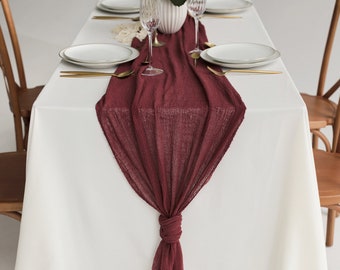 Christmas table runner Burgundy table centerpiece Boho Wedding table decor Cheesecloth Maroon table runner Winter wedding centerpiece