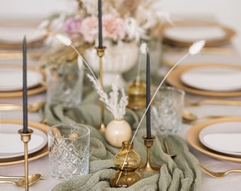 Boho decoración de la mesa de la boda Sage Green Cheesecloth camino de mesa Decoración del arco de la boda rústica Centros de mesa de la boda de otoño cena de ensayo