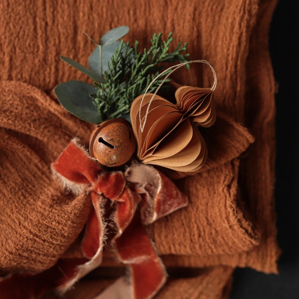 Burnt Orange Fall table runner Boho Wedding centerpiece Rust Cheesecloth table runner Thanksgiving table decor Terracotta wedding decor