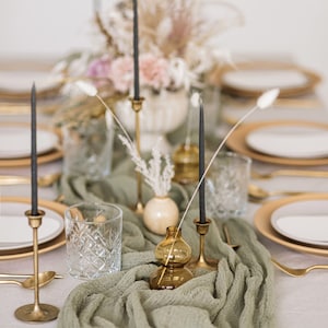 Decorazioni per la tavola di nozze Boho Runner da tavolo di garza verde salvia Decorazioni per arco di matrimonio rustico Decorazioni per la cena di prova dei centrotavola di nozze autunnali