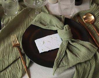 Fall Table Runner Boho Wedding table decor Green Cheesecloth Wedding arch decor Rustic wedding centerpiece Rehearsal dinner decorations