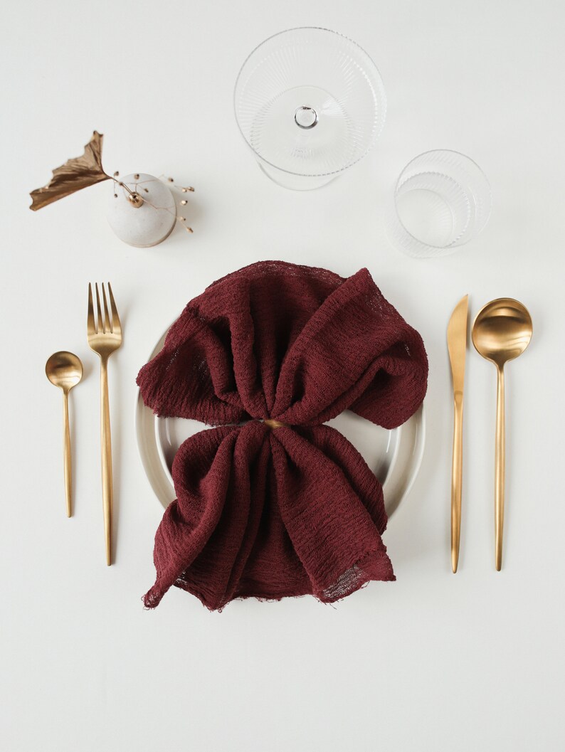 BURGUNDY Fall Wedding Napkins Cheesecloth Napkins Boho Wedding Etsy