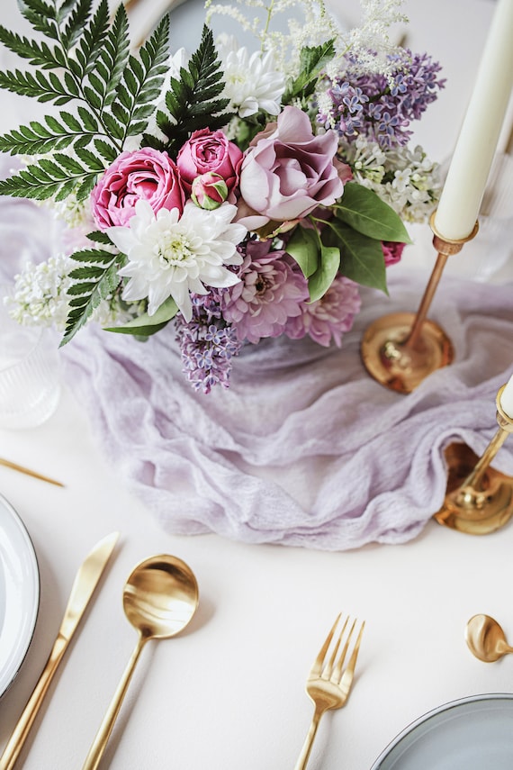 12 Pack Lavender Mist Cheesecloth Table Runners - 35x120 Inches Each, Gauze Fabric, Rustic Boho Decor For Weddings & Parties