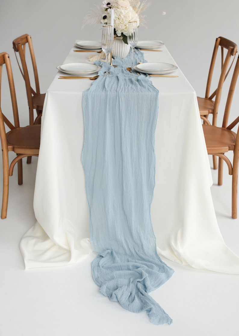 Light Dusty Blue table runner Sweetheart table decor Boho Wedding table runner Winter Wedding centerpiece Beach wedding ceremony Baby shower image 5