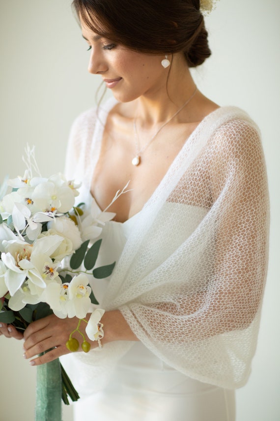 Witte bruidssjaal Sheer bolero schouderophalen Winter bruiloft - Etsy België
