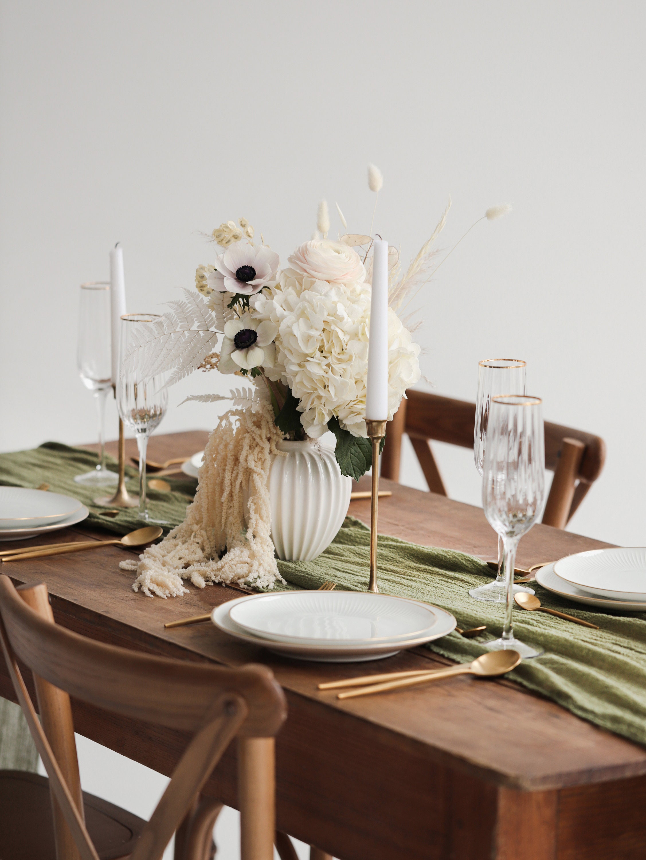 10 Runner Da Tavola Verde Salvia 90x300 Cm - In Garza Boho Per Matrimoni E Feste - Foto 10