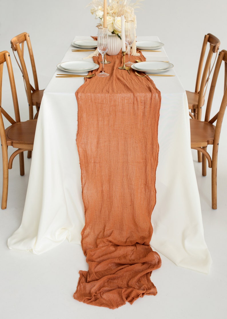 Fall Table Runner thanksgiving table decor Cheesecloth table runner Wedding arch decor Rustic wedding centerpiece rehearsale dinner image 8