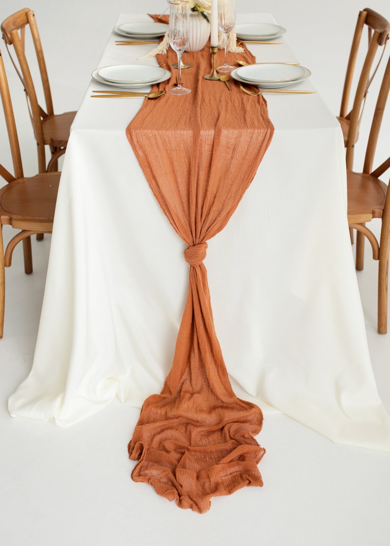 Terracotta Wedding centerpiece Boho Wedding decor Cheesecloth table runner Fall Wedding arch decor Rustic rehearsal dinner decorations image 9