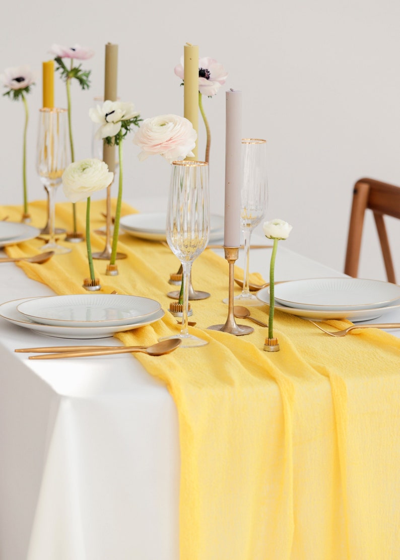 Fall Baby Shower Decor Cheesecloth table runner Canary Yellow table decor Little Pumpkin Boho table centerpiece Thanksgiving table decor image 1