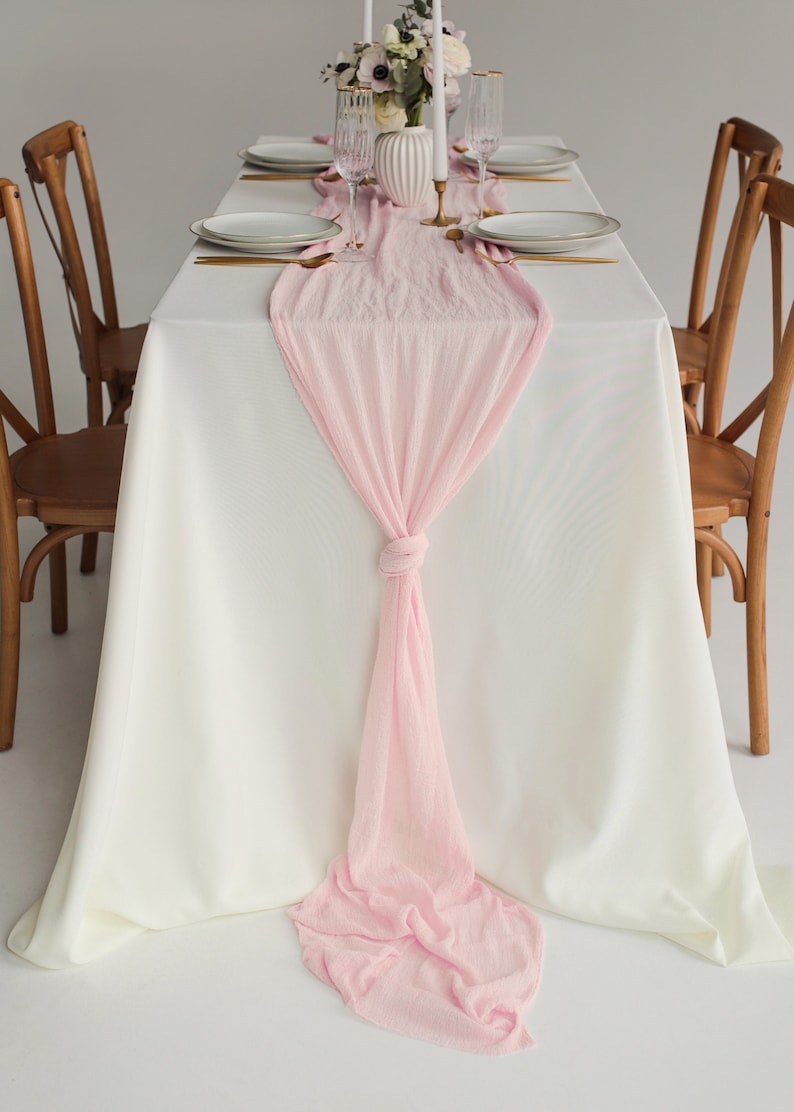 Sweetheart table decor Blush Pink wedding table runner Boho Wedding centerpiece Spring Wedding arch decor Cheesecloth Table centerpiece image 1