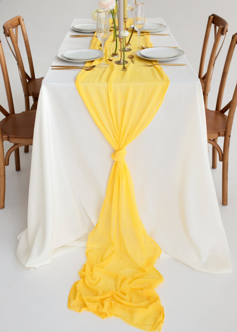 Canary Yellow Boho Wedding table decor Cheesecloth table runner Rustic wedding centerpiece Fall Baby Shower decor Thanksgiving table decor