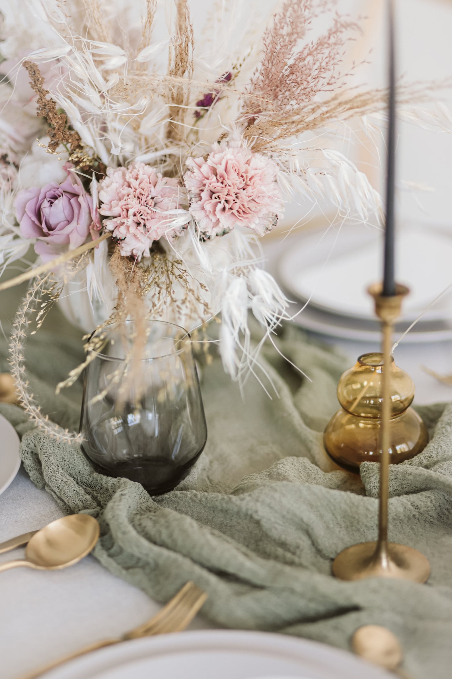 Boho Wedding Table Decor Sage Green Cheesecloth Table Runner Rustic
