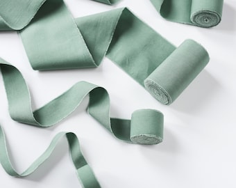 Salbei grünes Webband Weihnachtsband Handgefärbtes Designerband Baumwoll-Seidenband für Brautstrauß Hochzeitseinladung Wiederverwendbar Geschenkverpackung