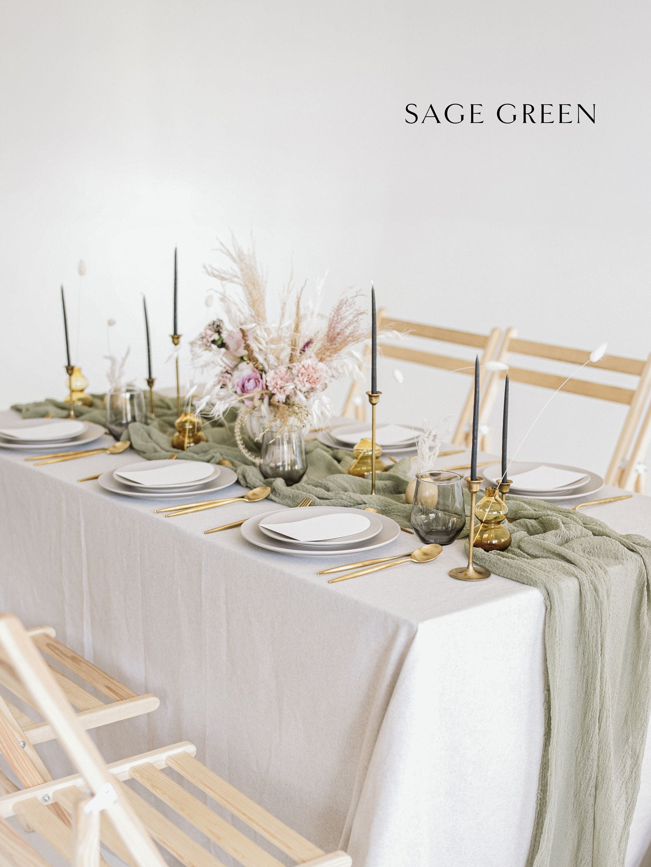 Moss Green Table Runner Thanksgiving Table Decor Boho Wedding