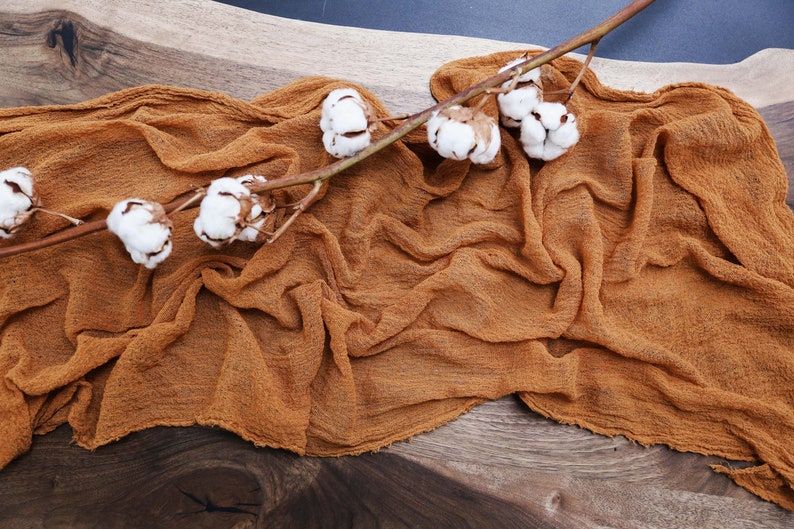 Christmas table runner Burnt Orange Gauze table runner Boho Wedding centerpiece Rust Thanksgiving table decor Terracotta wedding image 7