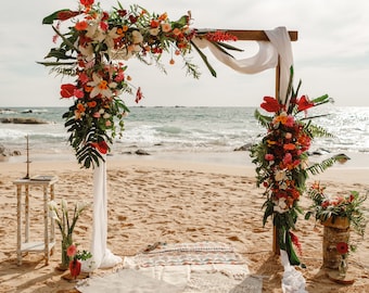 Beach wedding arch decor Wedding arch fabric Boho arch backdrop Wedding aisle decor Wedding Altar arbor decor Rustic wedding garland