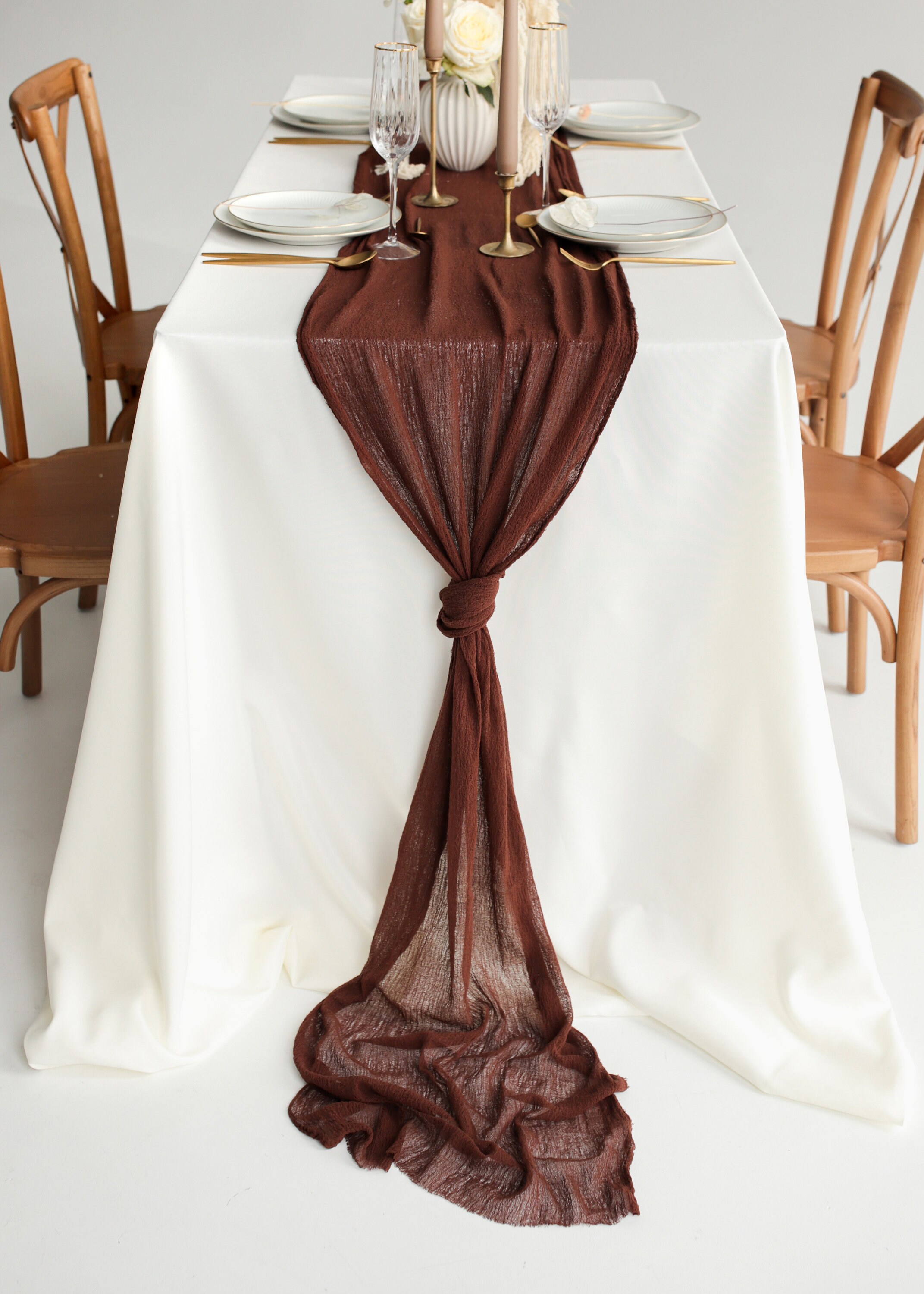 10 Runner Da Tavola In Raso Marrone, 30x274 Cm, Eleganti Per Decorazioni Matrimonio, Halloween E Feste - 3