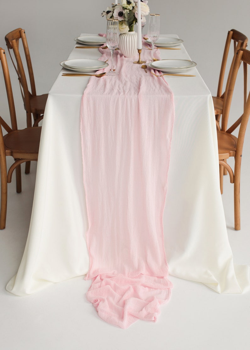 Sweetheart table decor Blush Pink wedding table runner Boho Wedding centerpiece Spring Wedding arch decor Cheesecloth Table centerpiece image 8