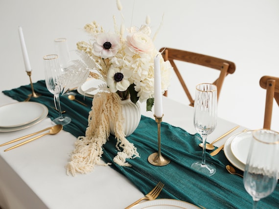 14 x 108 Inch Polyester Table Runner Navy Blue Teal Blue Table