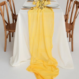 Fall Baby Shower Decor Cheesecloth table runner Canary Yellow table decor Little Pumpkin Boho table centerpiece Thanksgiving table decor image 3