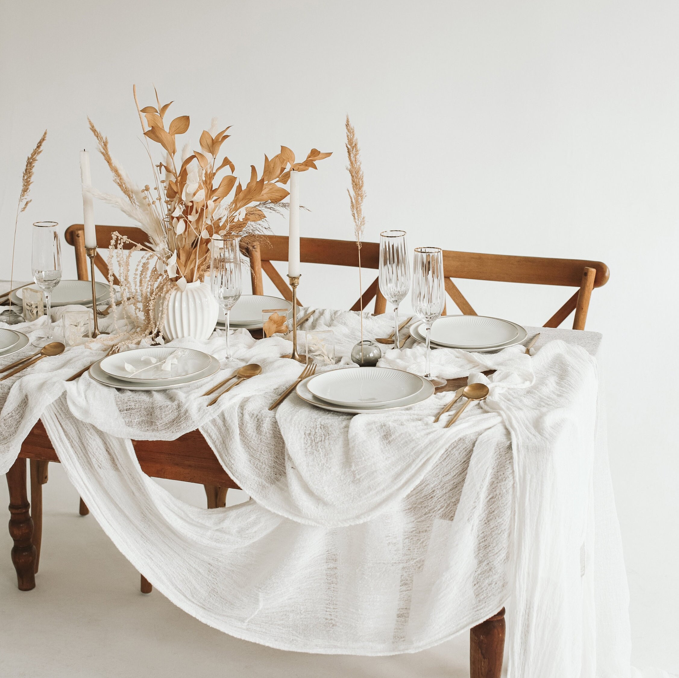 Runner Da Tavola In Garza Rosa Polveroso Con Glitter - 73x120 Cm Con Nastri, Per Matrimonio - 3