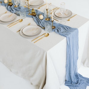 Winter wedding decor Dusty Blue Wedding table decor Gauze table runner Boho wedding centerpiece Blue Baby Shower Gauze fabric Christmas image 5