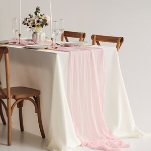 Sweetheart table decor Blush Pink wedding table runner Boho Wedding centerpiece Spring Wedding arch decor Cheesecloth Table centerpiece image 5
