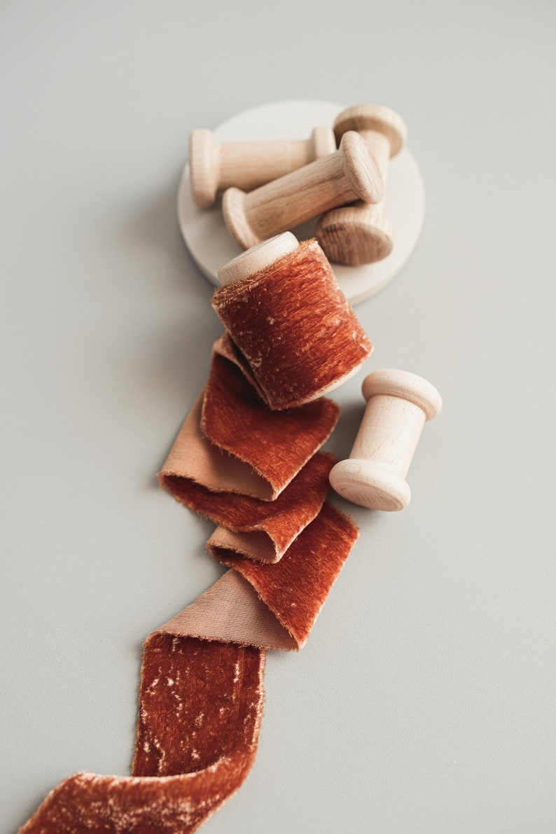 Silk Velvet Ribbon Burnt Orange / 3 yards / raw edge ribbon Etsy