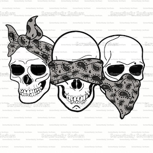 Digital - Art Work - Skulls - Hear No Evil, See No Evil, Speak No Evil - instant digital download