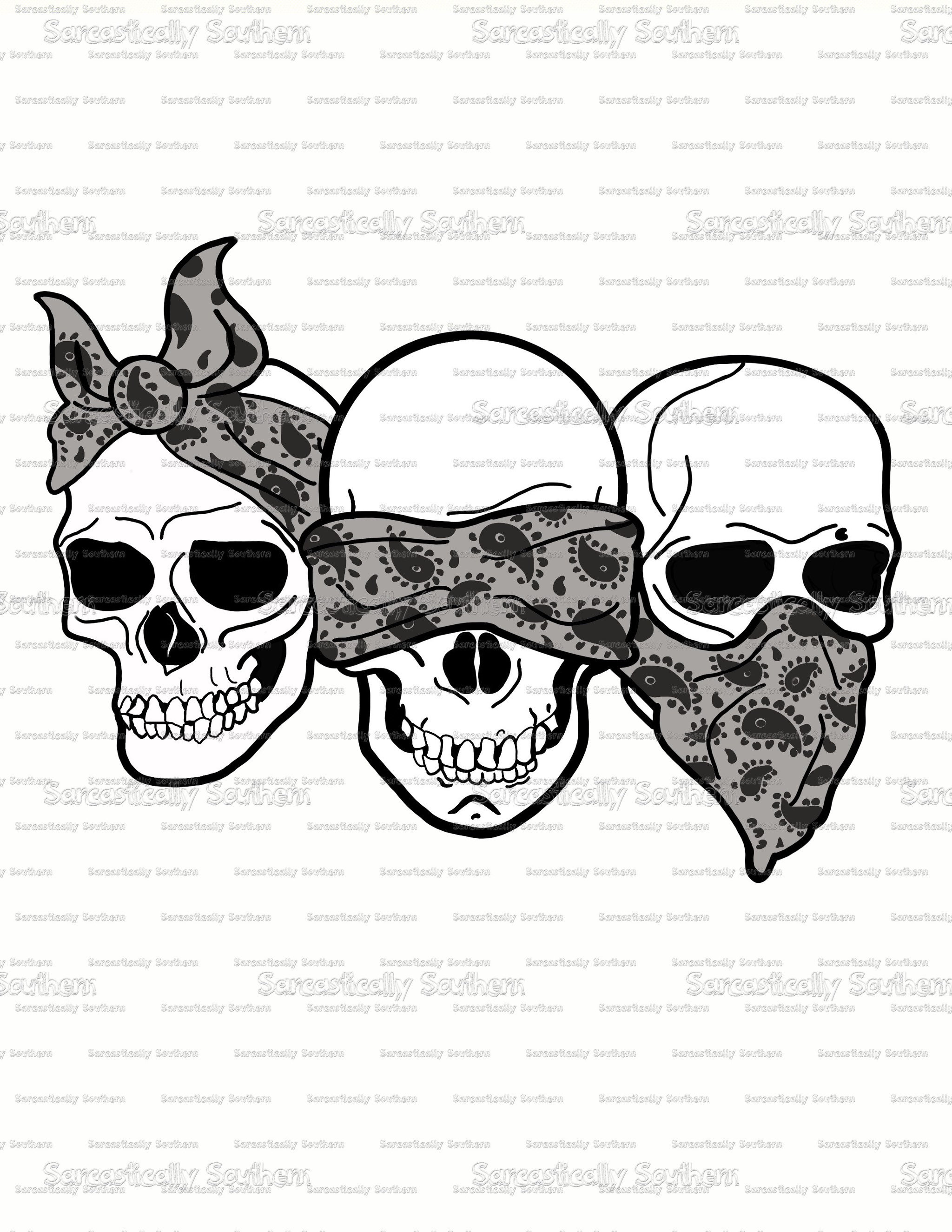 Art Work Skulls Hear No Evil See No Evil Speak No Evil Etsy