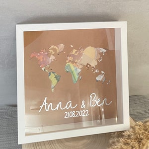 Personalized money gift "world map" wedding frame - picture frame individually labeled