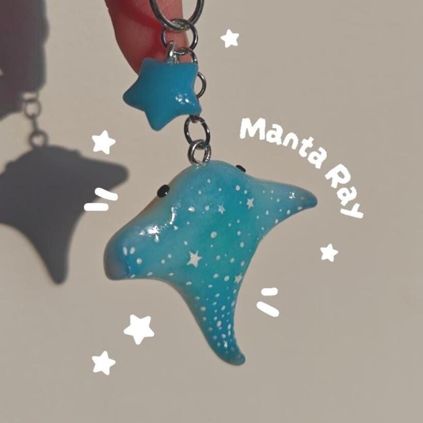 Polymer Clay Cute Manta Ray Star Translucent Keychain