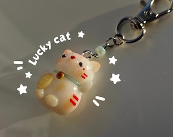 Polymer Clay Cute Lucky Cat Translucent Keychain