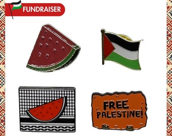 Conjunto de pines palestinos / Pin palestino de sandía / Pin Kuffiyeh / Insignia de Palestina libre / Pin de signo de protesta / Pin de esmalte de bandera de Palestina