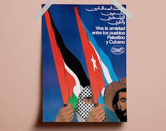 Cartel de amistad entre Palestina y Cuba: Recaudación de fondos para suministros médicos (Litografía A3)