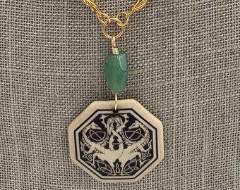 Handmade Upcycled Celtic Dragon and Aventurine Necklace