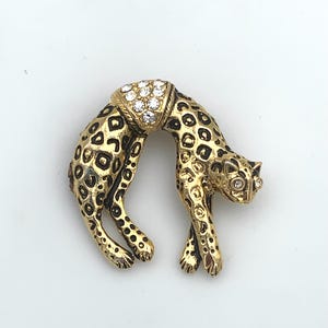 Vintage Rhinestone Leopard Brooch