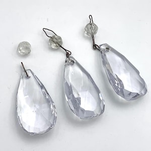 Antique Heavy Glass Chandelier Teardrop Prisms Set of 3