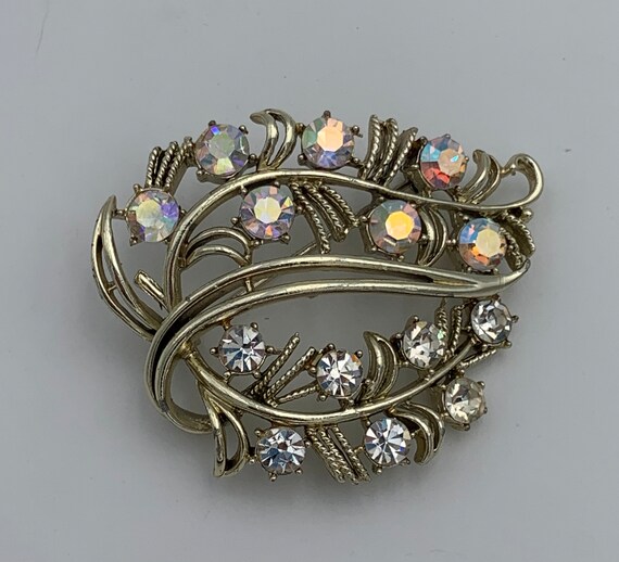 Vintage Coro Rhinestone Leaf Brooch - image 2