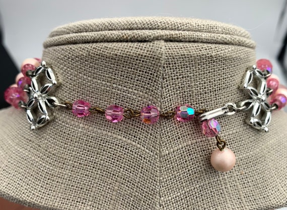 Vintage Pink Three Strand Beaded Necklace - image 5