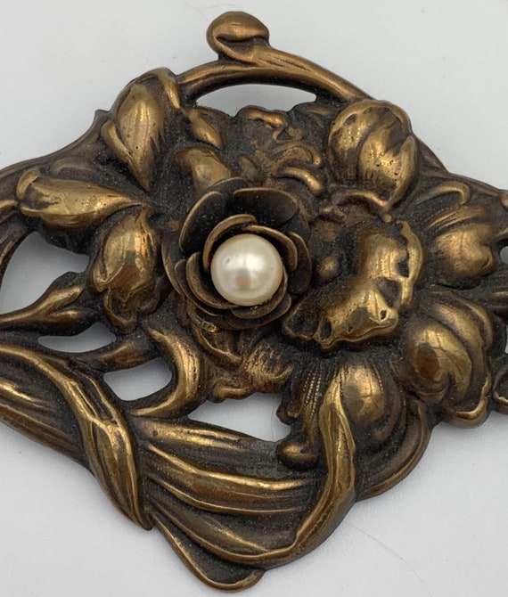 Vintage Art Nouveau Flower Brooch - image 2