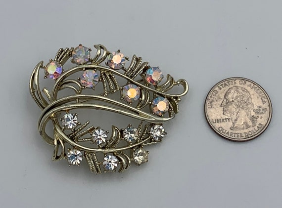 Vintage Coro Rhinestone Leaf Brooch - image 8