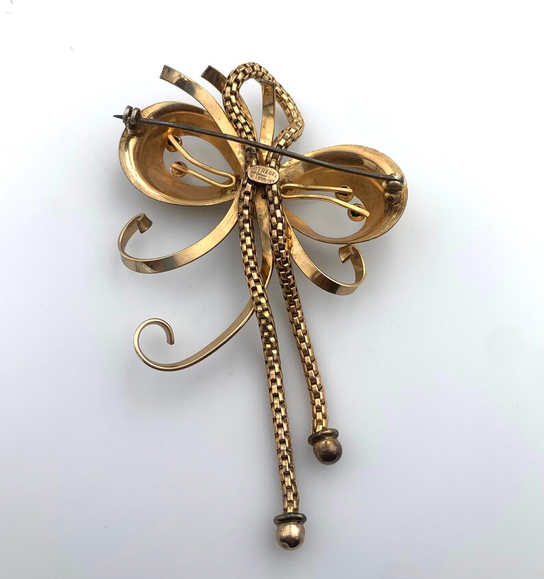 Vintage AREGEL 12k Gold Filled Bow Dangle Brooch with Amethyst Glass Stone image 6