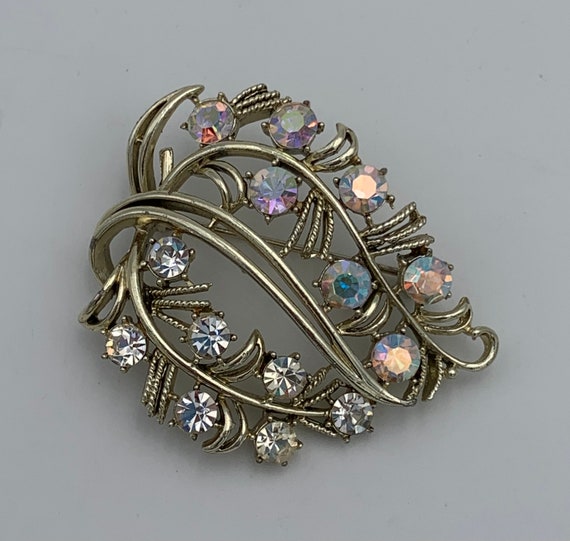 Vintage Coro Rhinestone Leaf Brooch - image 1