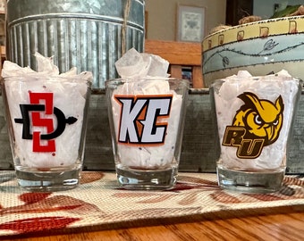 COLLEGE 1.5oz LOGO SHOT Glass, Graduation gift, College Merch,college gift,college shot glass, shot glass, college logo glass, custom gift