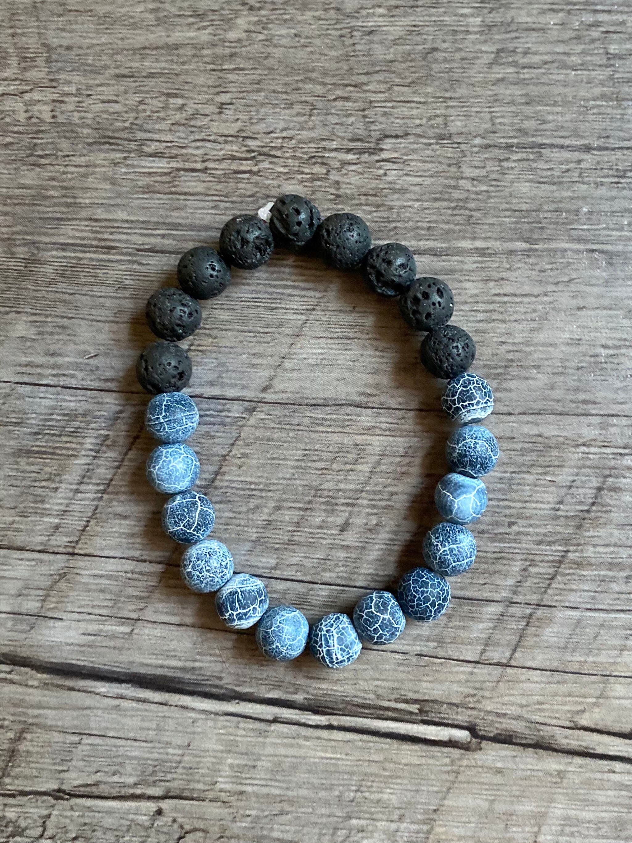Crackled Blue Agate Lava Beaded Bracelet