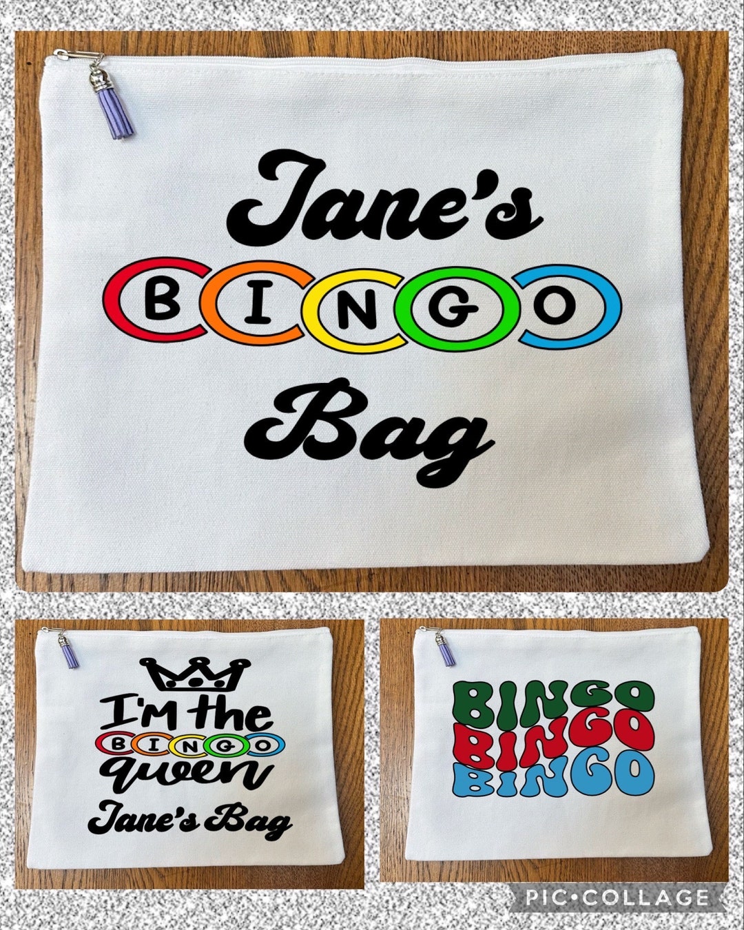 PERSONALIZED BINGO BAGS 12x9 Zippered Tote With Free Bingo Marker